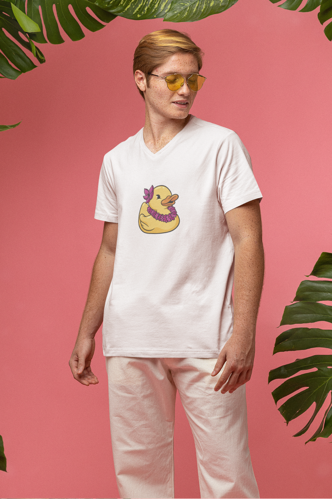 Hawaiian Duck Printed V Neck T-Shirt For Men - WowWaves - 3