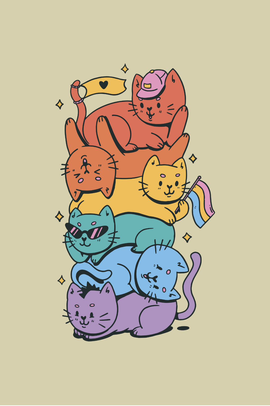 Lgbtq Cats Printed T-Shirt For Men - WowWaves - 1
