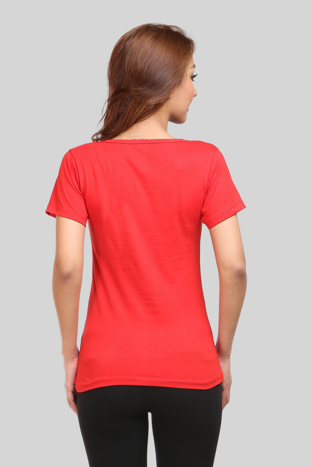 Red Scoop Neck T-Shirt For Women - WowWaves - 2