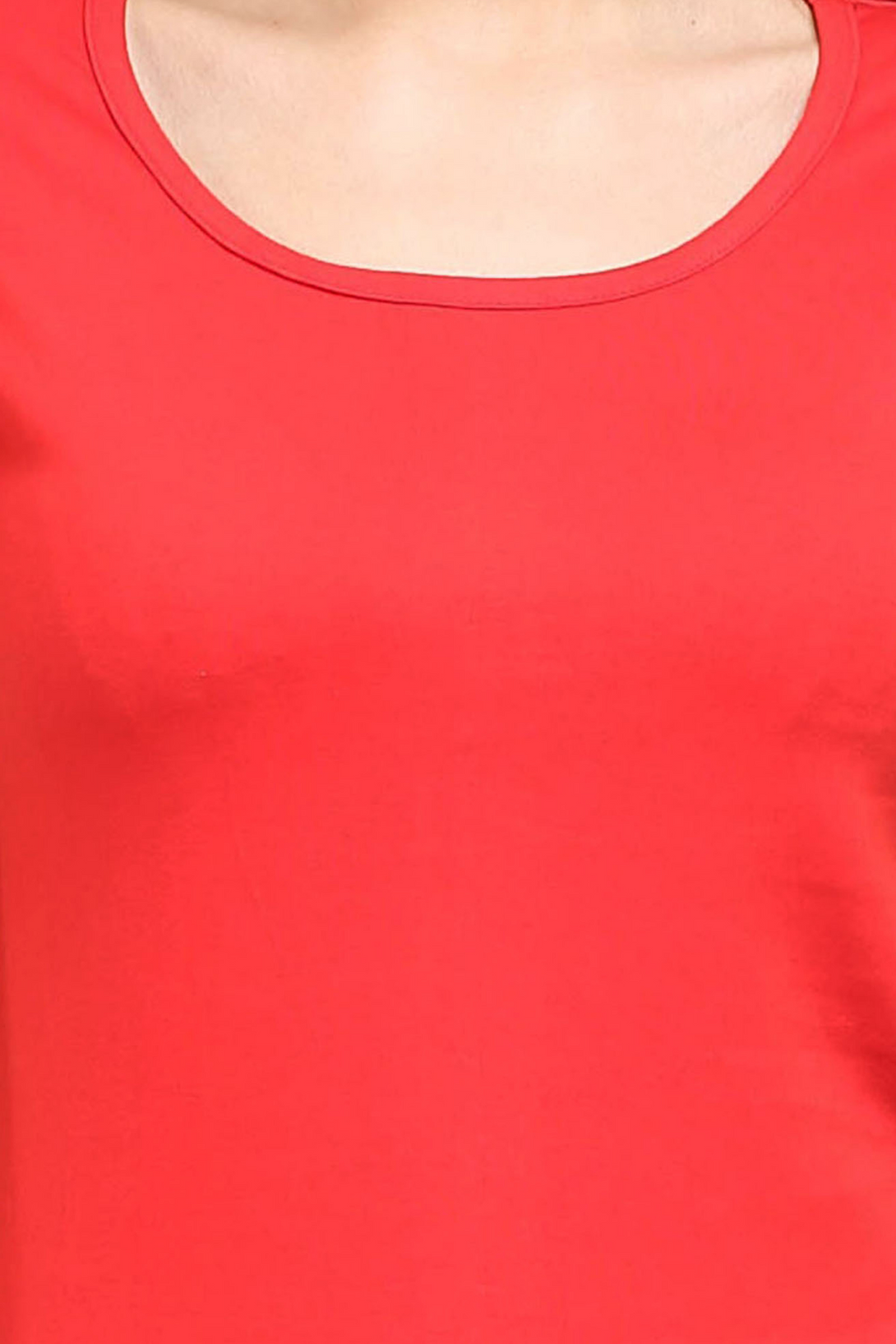 Red Scoop Neck T-Shirt For Women - WowWaves - 6