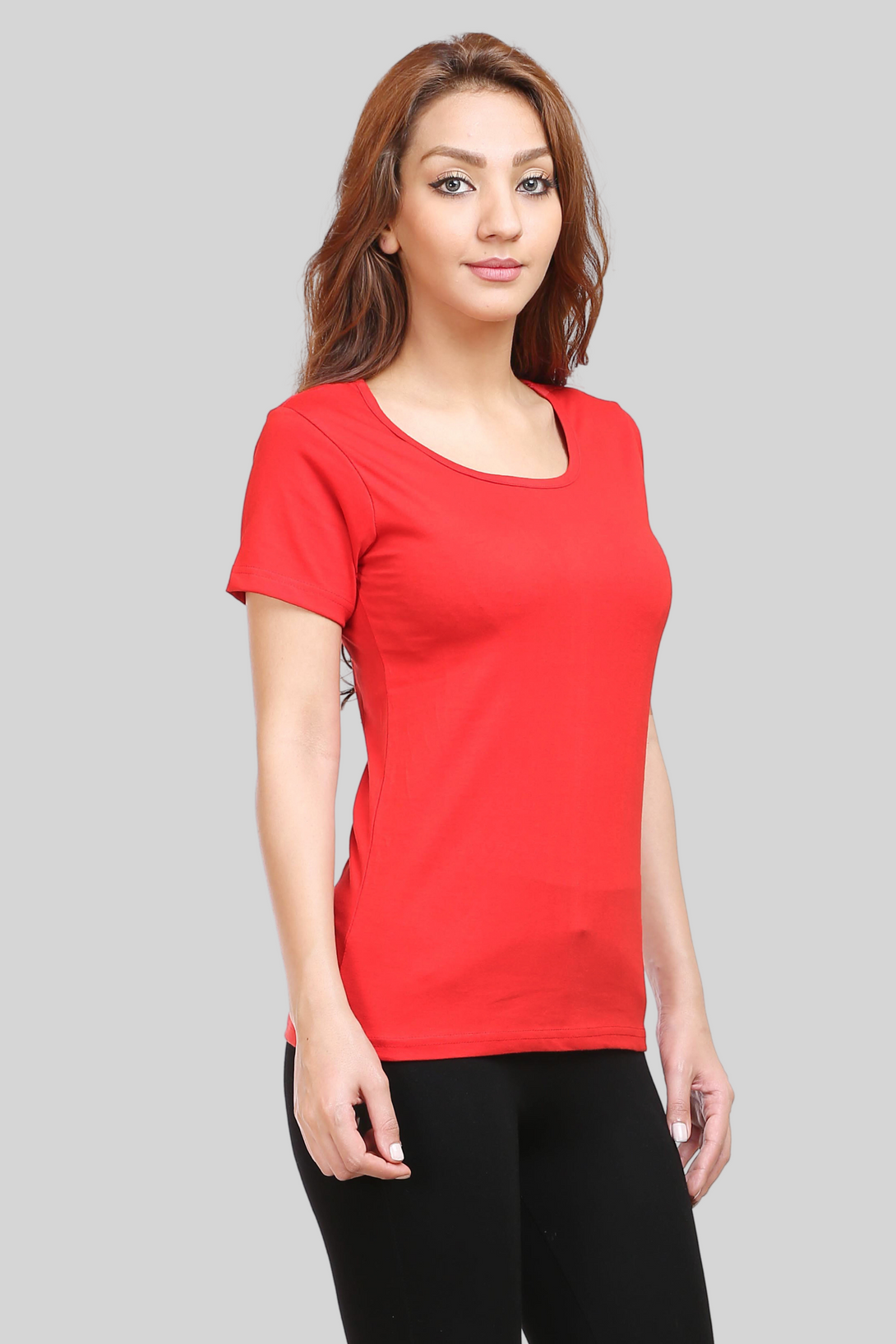 Red Scoop Neck T-Shirt For Women - WowWaves - 1