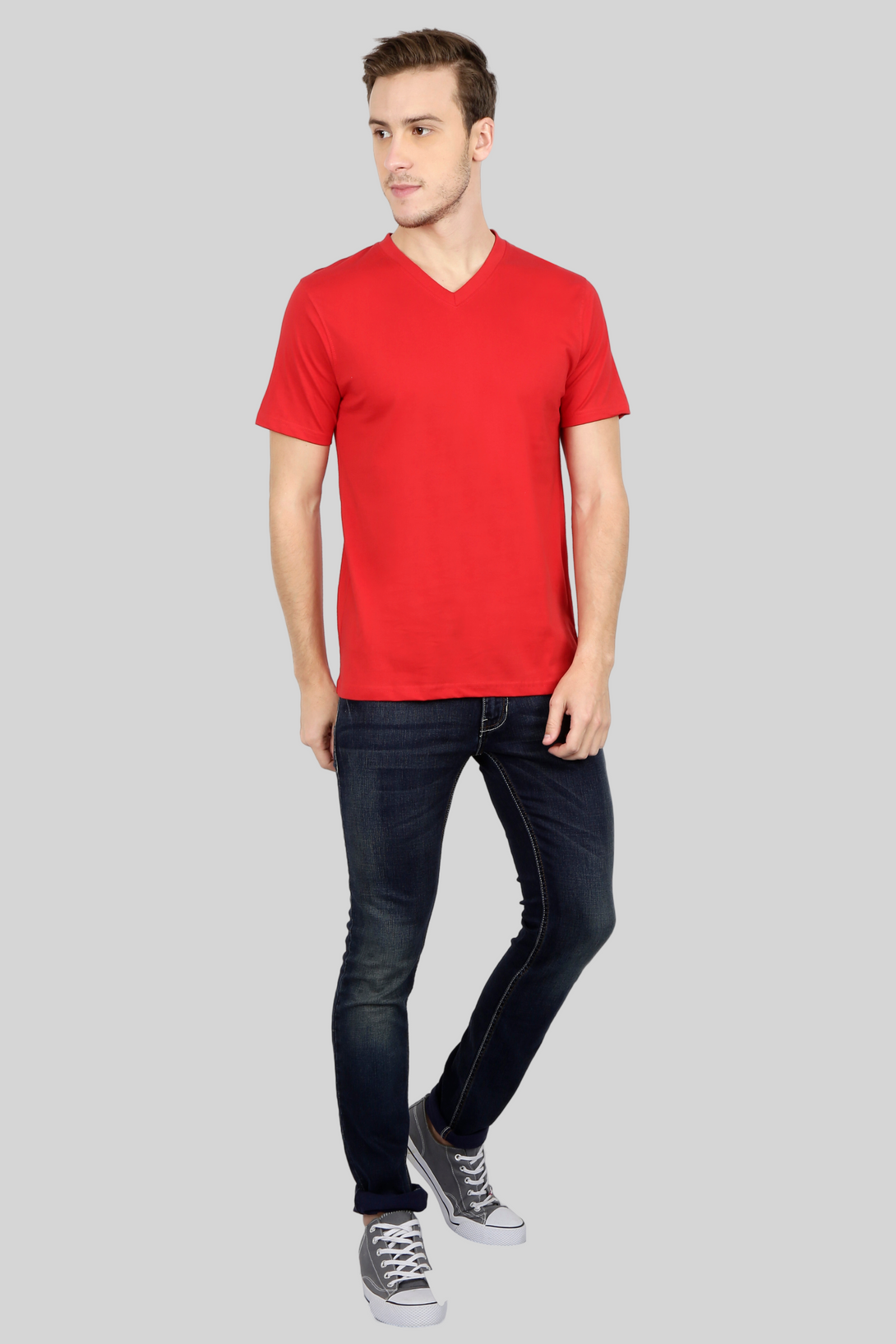 Red V Neck T-Shirt For Men - WowWaves - 2