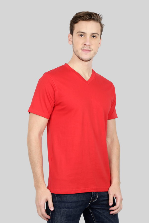 Red V Neck T-Shirt For Men - WowWaves