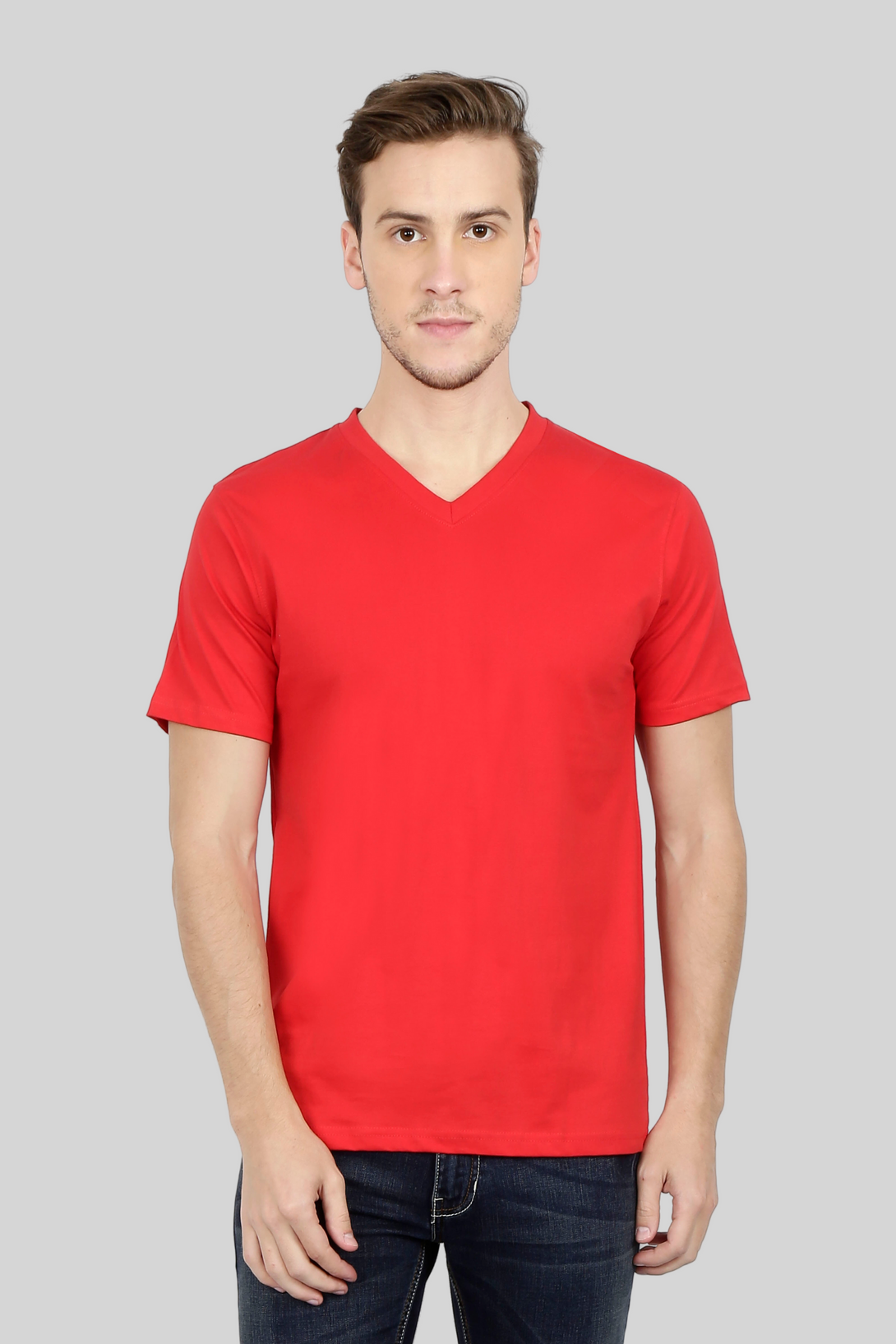 Red V Neck T-Shirt For Men - WowWaves - 1
