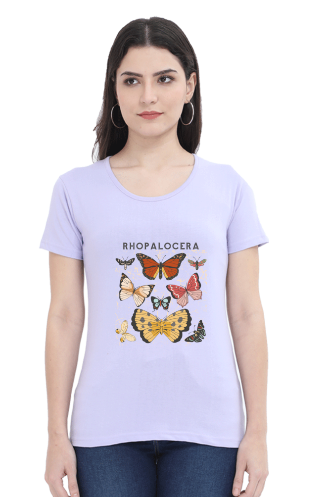 Rhopalocera Printed Scoop Neck T-Shirt For Women - WowWaves - 7