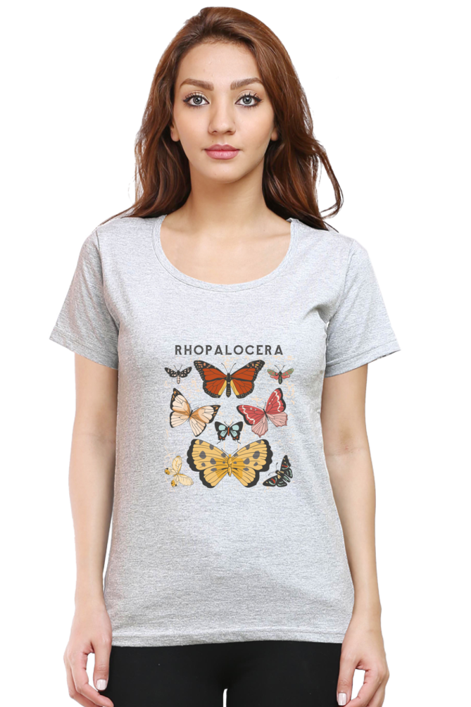 Rhopalocera Printed Scoop Neck T-Shirt For Women - WowWaves - 8