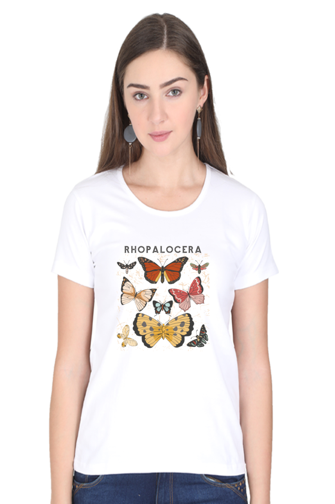 Rhopalocera Printed Scoop Neck T-Shirt For Women - WowWaves - 9