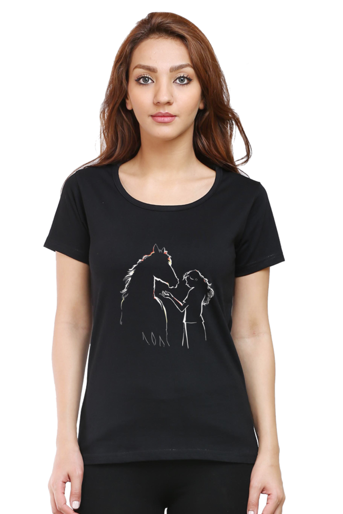 Horse Girl Silhouette Printed Scoop Neck T-Shirt For Women - WowWaves - 6