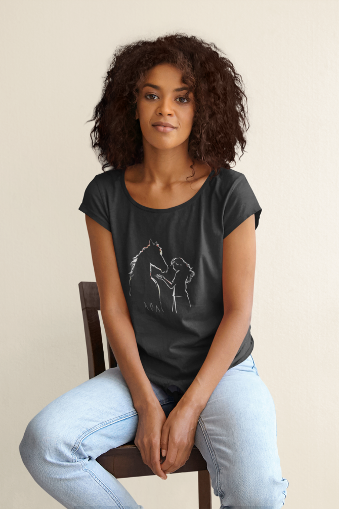Horse Girl Silhouette Printed Scoop Neck T-Shirt For Women - WowWaves - 4