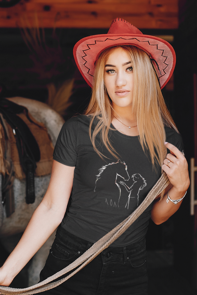Horse Girl Silhouette Printed Scoop Neck T-Shirt For Women - WowWaves