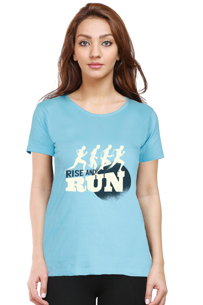 Rise And Run Printed Scoop Neck T-Shirt For Women - WowWaves - 6