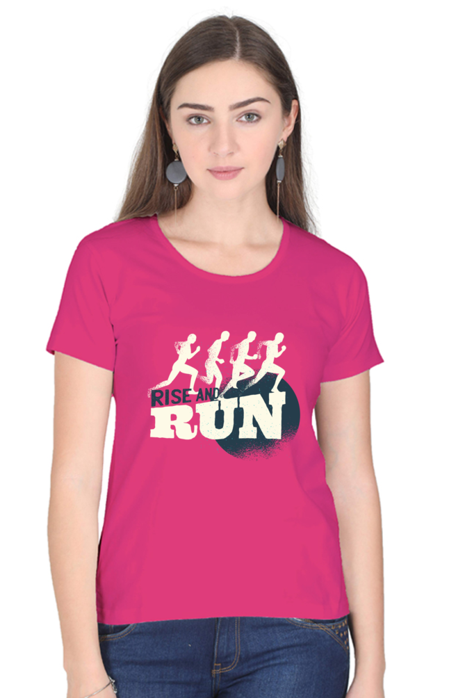 Rise And Run Printed Scoop Neck T-Shirt For Women - WowWaves - 8