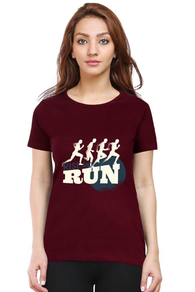 Rise And Run Printed Scoop Neck T-Shirt For Women - WowWaves - 7