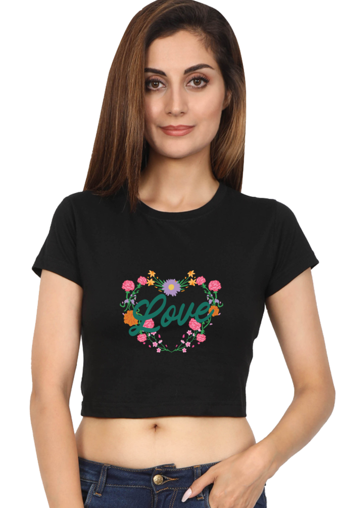 Floral Heart Love Printed Crop Tops For Women - WowWaves - 6