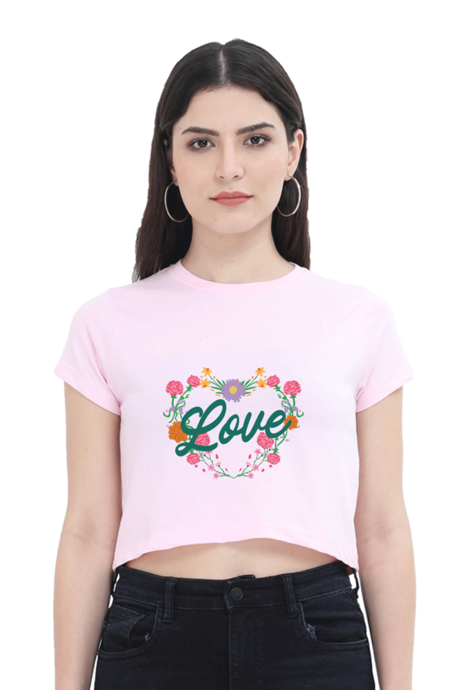 Floral Heart Love Printed Crop Tops For Women - WowWaves - 12
