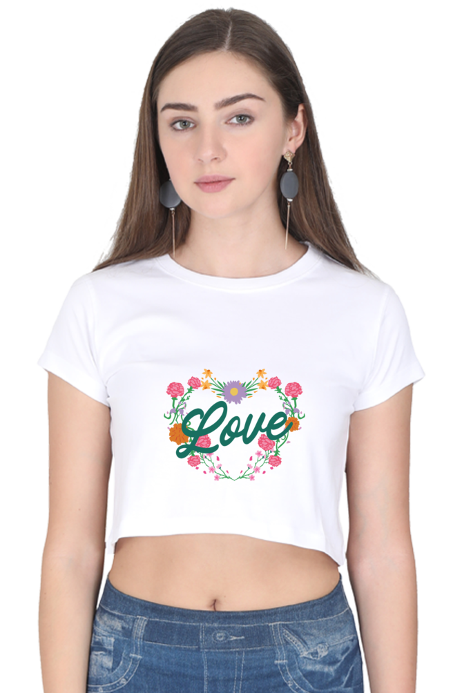 Floral Heart Love Printed Crop Tops For Women - WowWaves - 8
