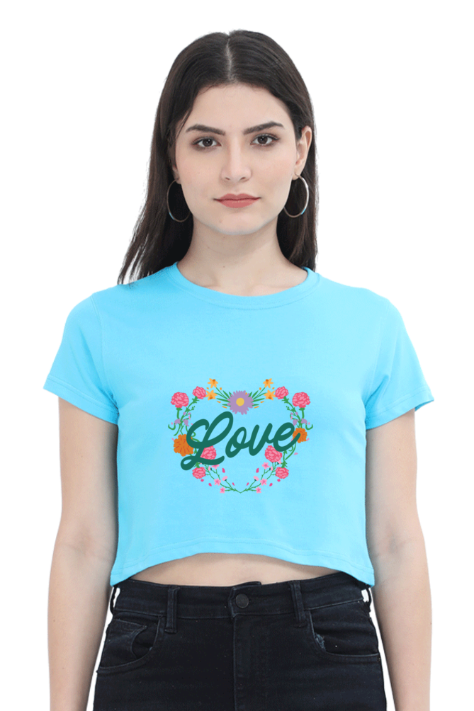 Floral Heart Love Printed Crop Tops For Women - WowWaves - 13