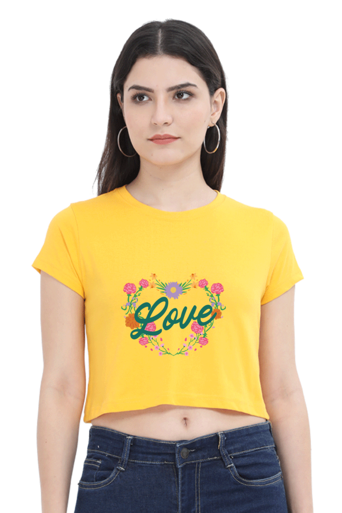 Floral Heart Love Printed Crop Tops For Women - WowWaves - 11