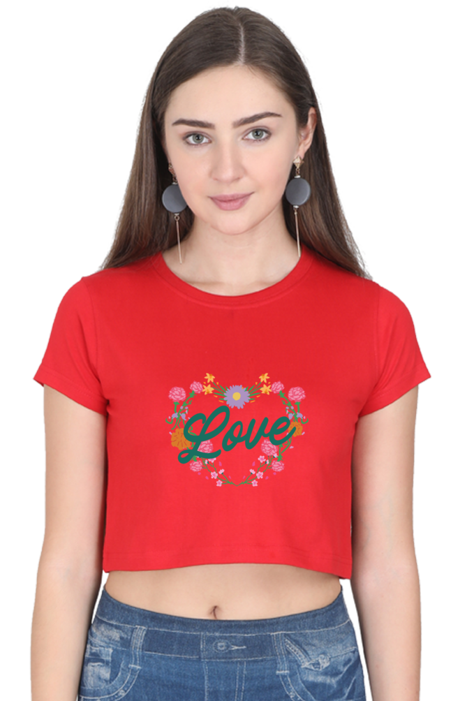 Floral Heart Love Printed Crop Tops For Women - WowWaves - 10