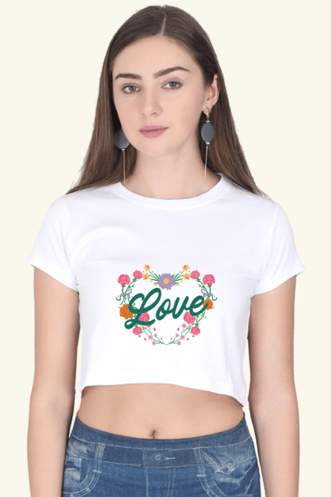 Floral Heart Love Printed Crop Tops For Women - WowWaves - 4