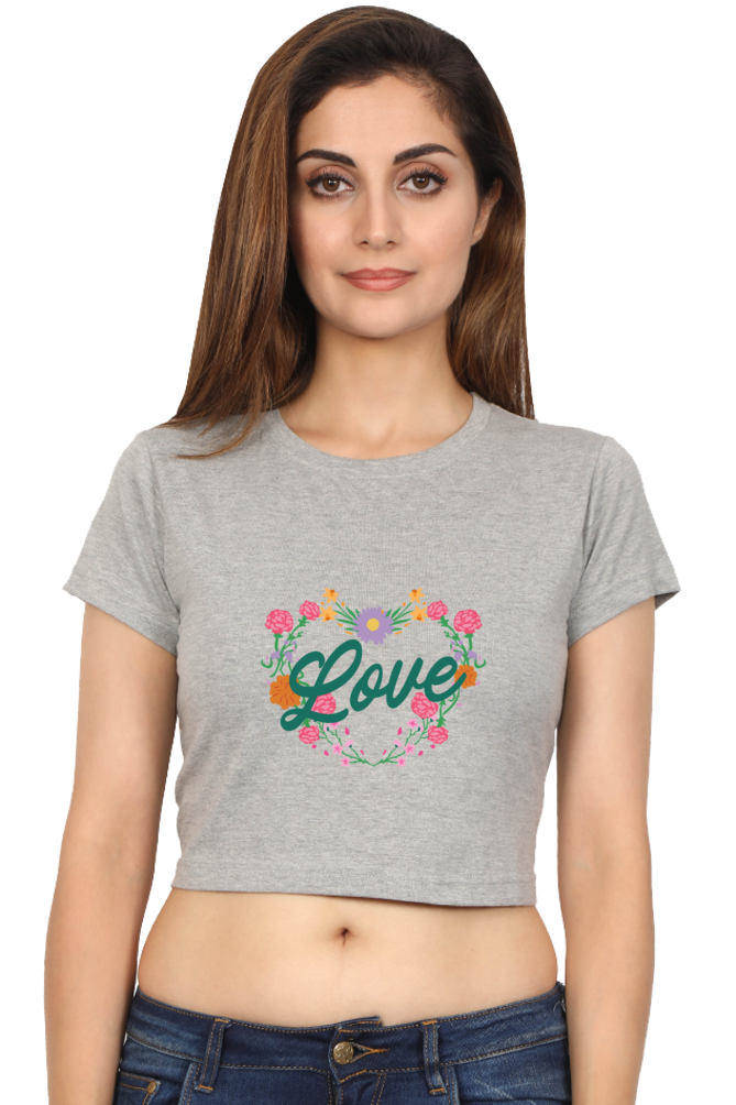 Floral Heart Love Printed Crop Tops For Women - WowWaves - 7