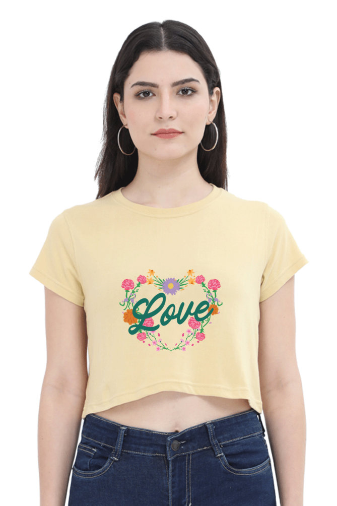 Floral Heart Love Printed Crop Tops For Women - WowWaves - 14