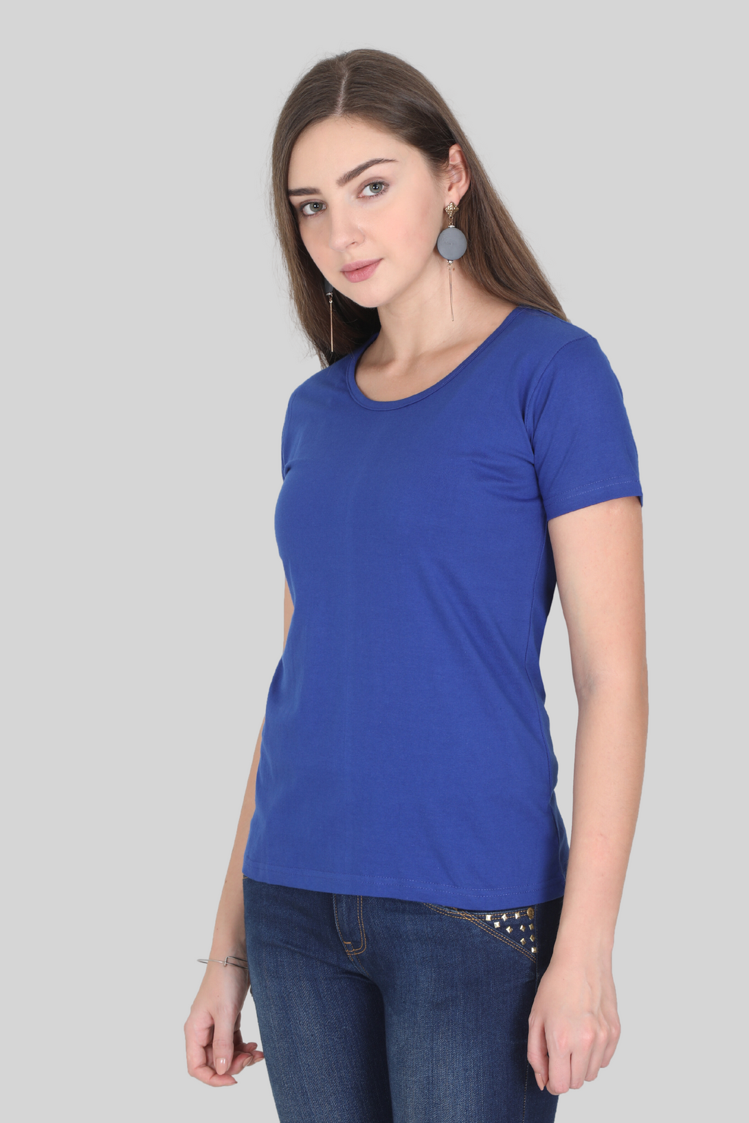 Royal Blue Scoop Neck T-Shirt For Women - WowWaves