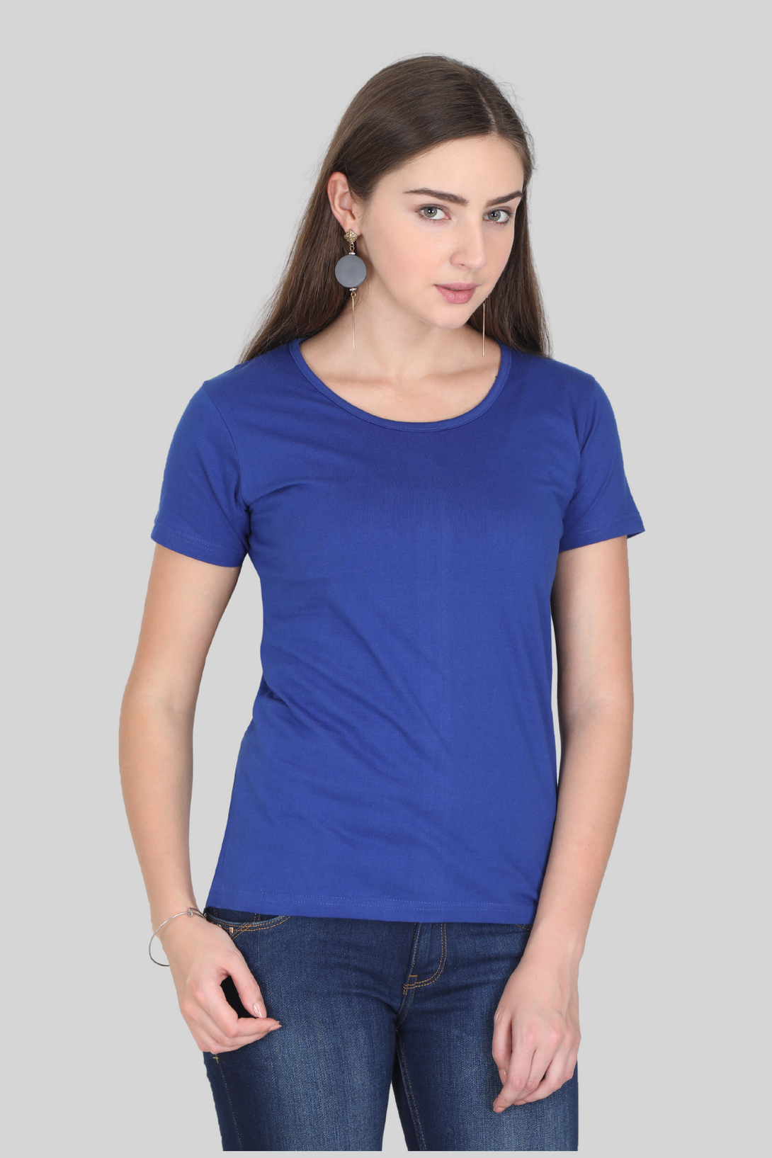 Royal Blue Scoop Neck T-Shirt For Women - WowWaves - 1