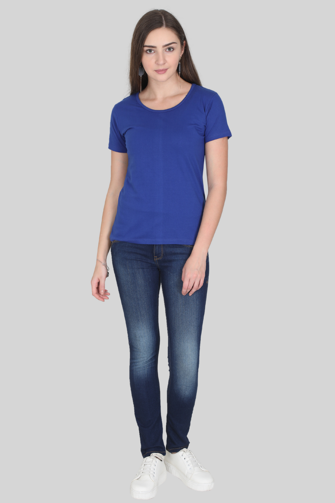 Royal Blue Scoop Neck T-Shirt For Women - WowWaves - 2