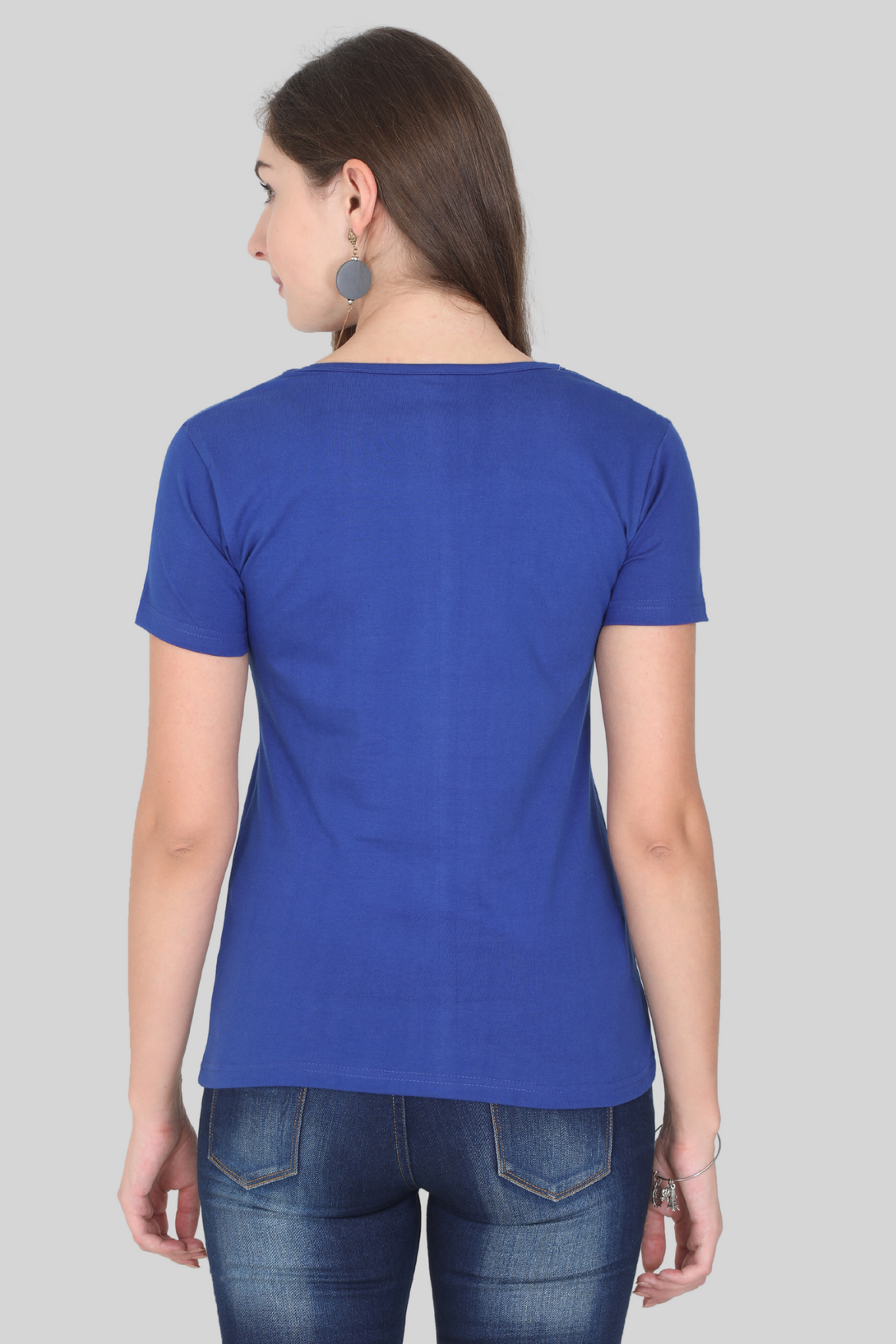 Royal Blue Scoop Neck T-Shirt For Women - WowWaves - 6