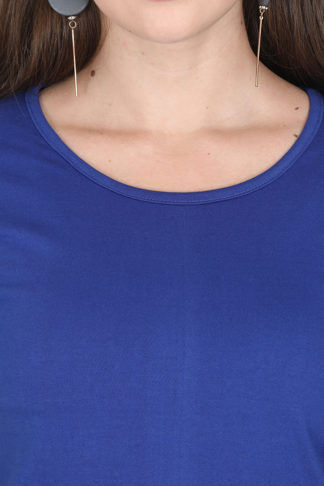 Royal Blue Scoop Neck T-Shirt For Women - WowWaves - 5