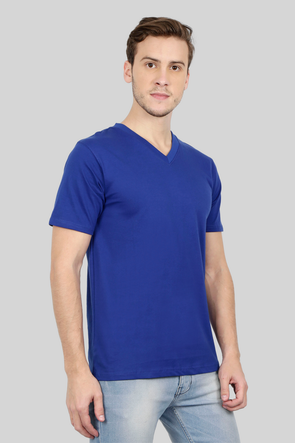 Royal Blue V Neck T-Shirt For Men - WowWaves