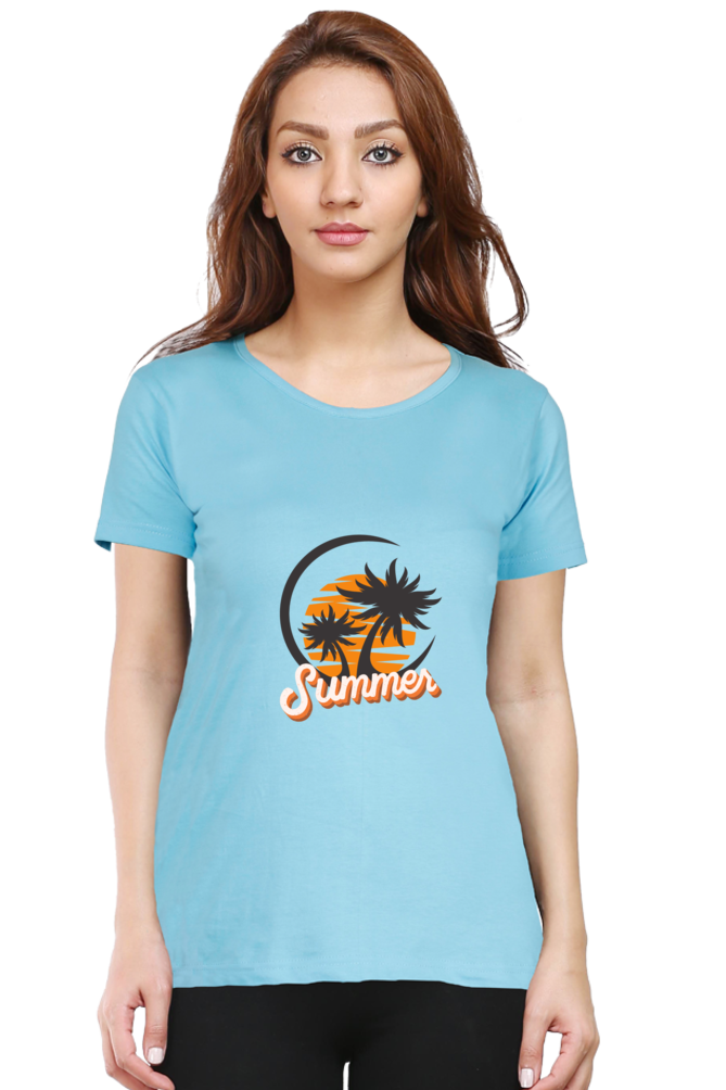 Summer Adventures Printed Scoop Neck T-Shirt For Women - WowWaves - 8