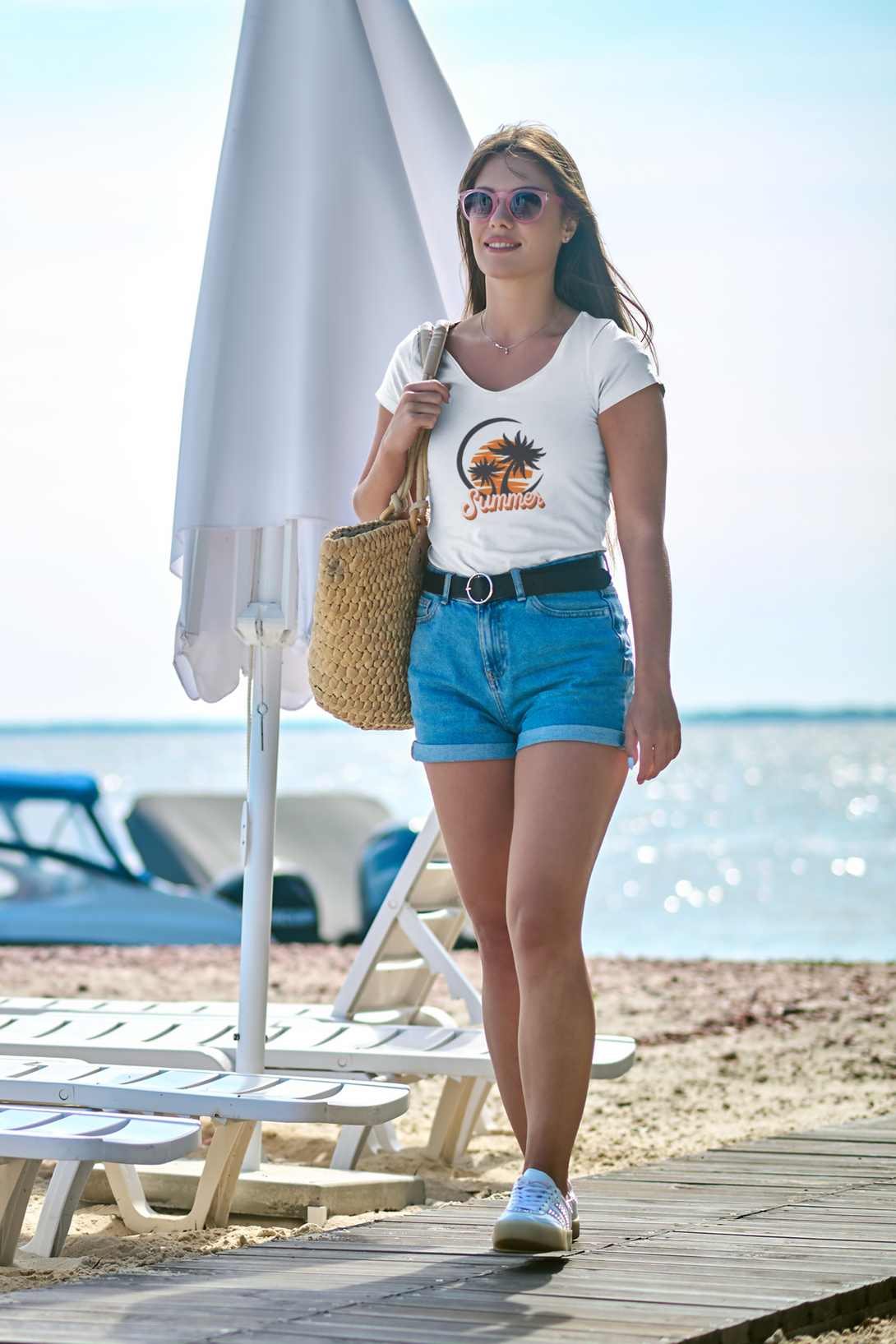 Summer Adventures Printed Scoop Neck T-Shirt For Women - WowWaves - 2