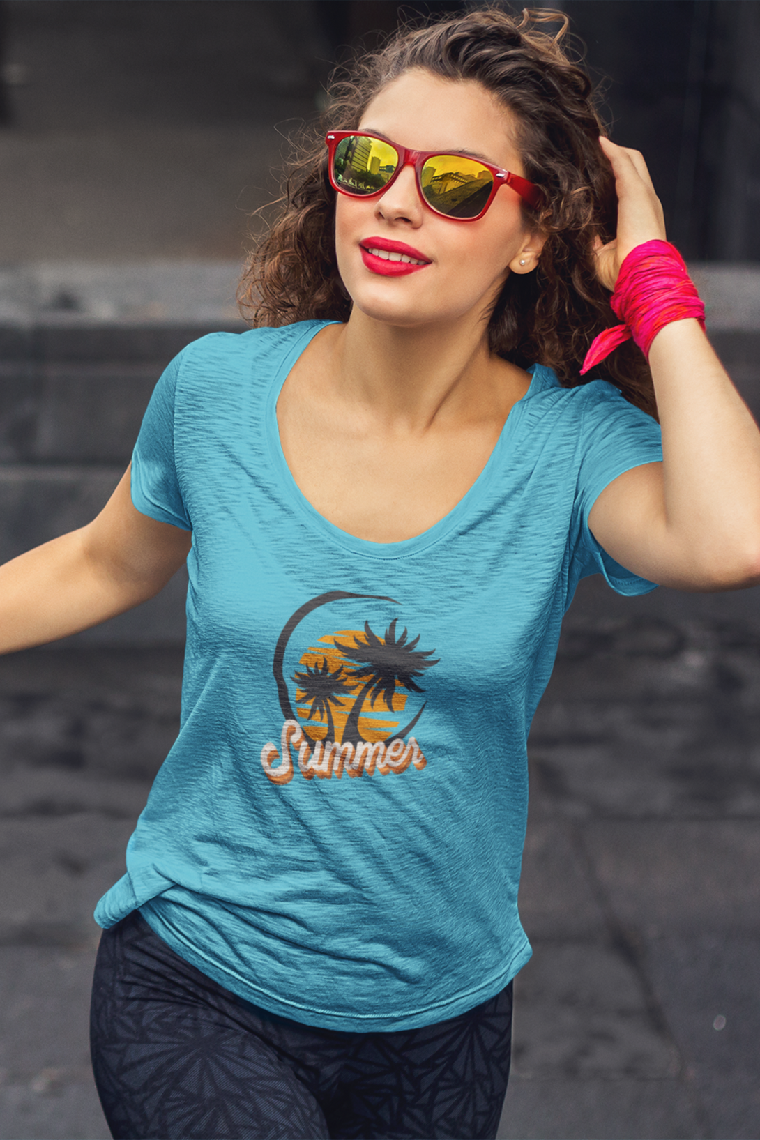 Summer Adventures Printed Scoop Neck T-Shirt For Women - WowWaves