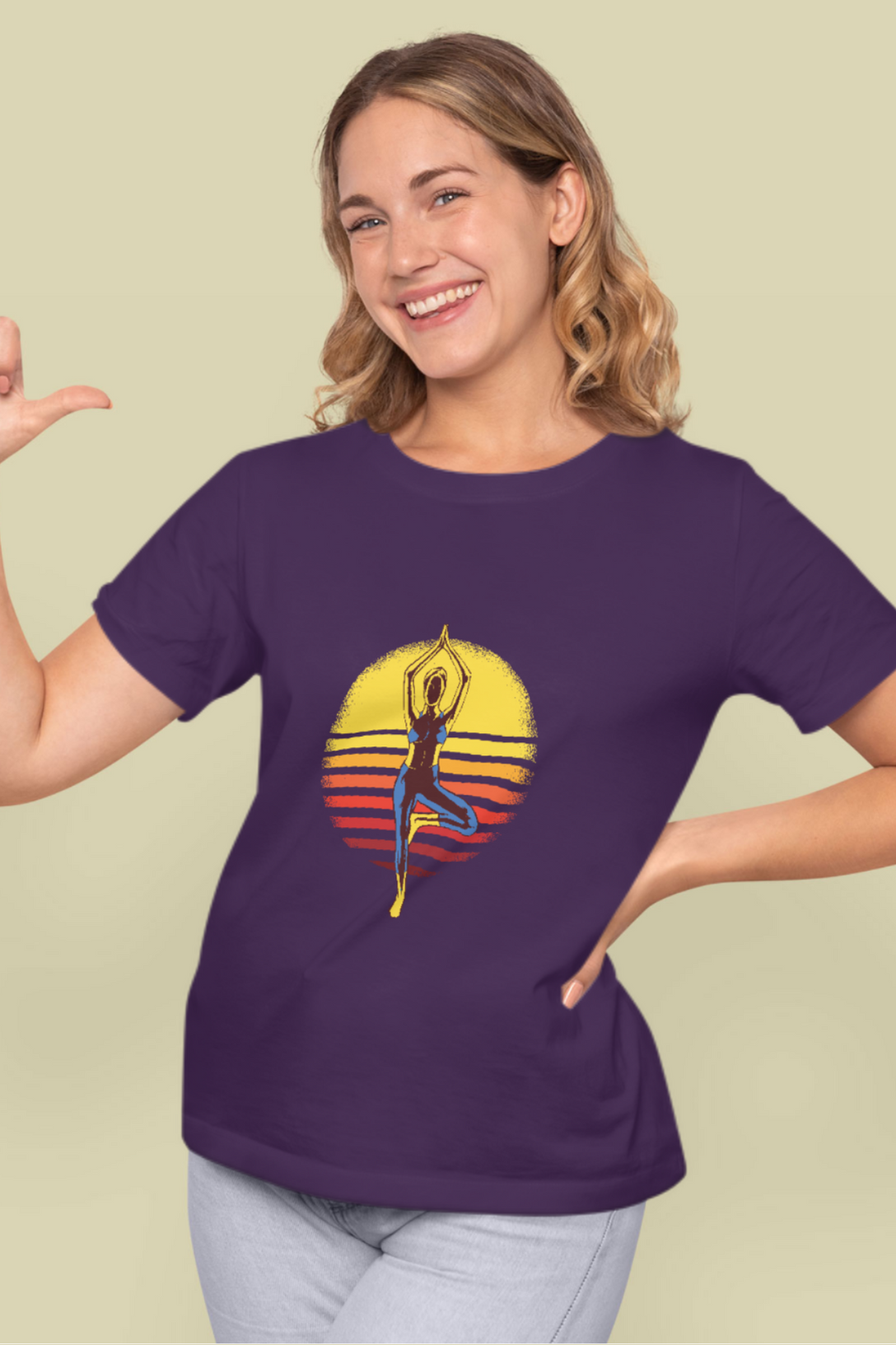 Sunset Yoga Printed T-Shirt For Women - WowWaves - 8
