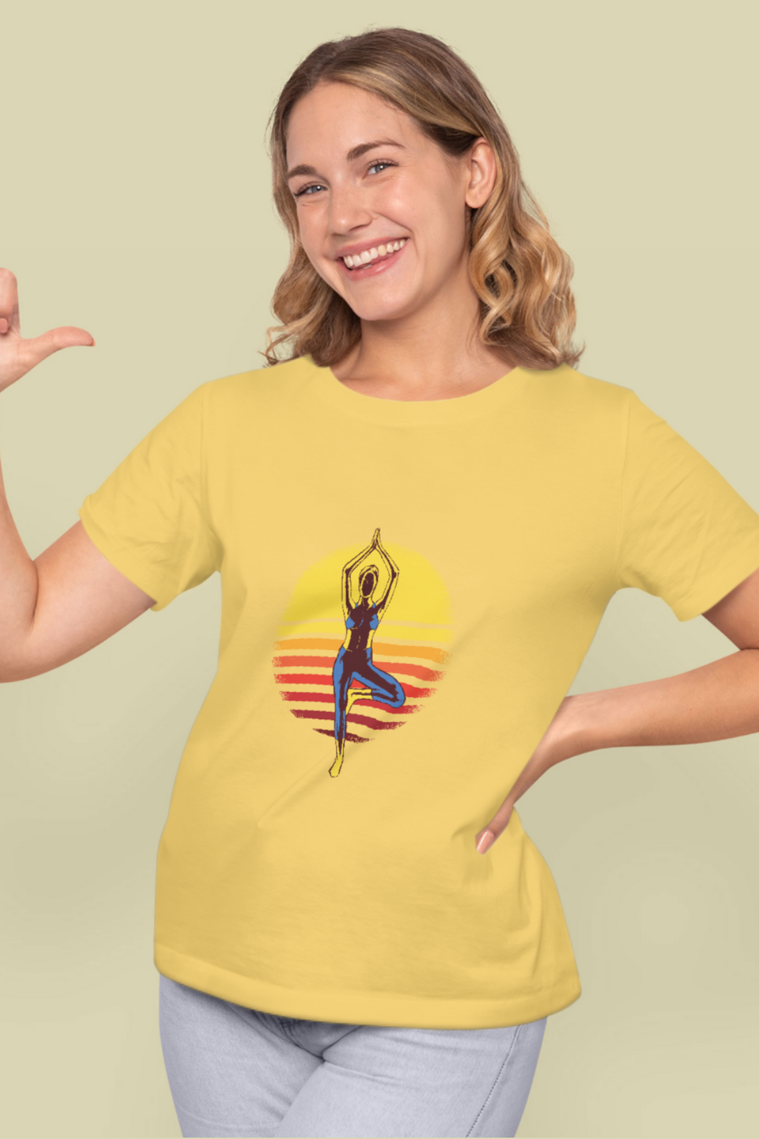 Sunset Yoga Printed T-Shirt For Women - WowWaves - 9