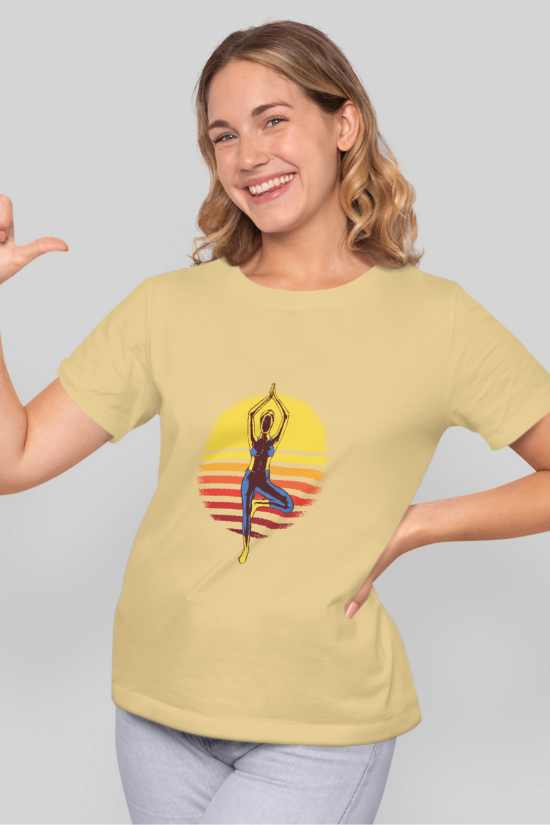 Sunset Yoga Printed T-Shirt For Women - WowWaves - 13