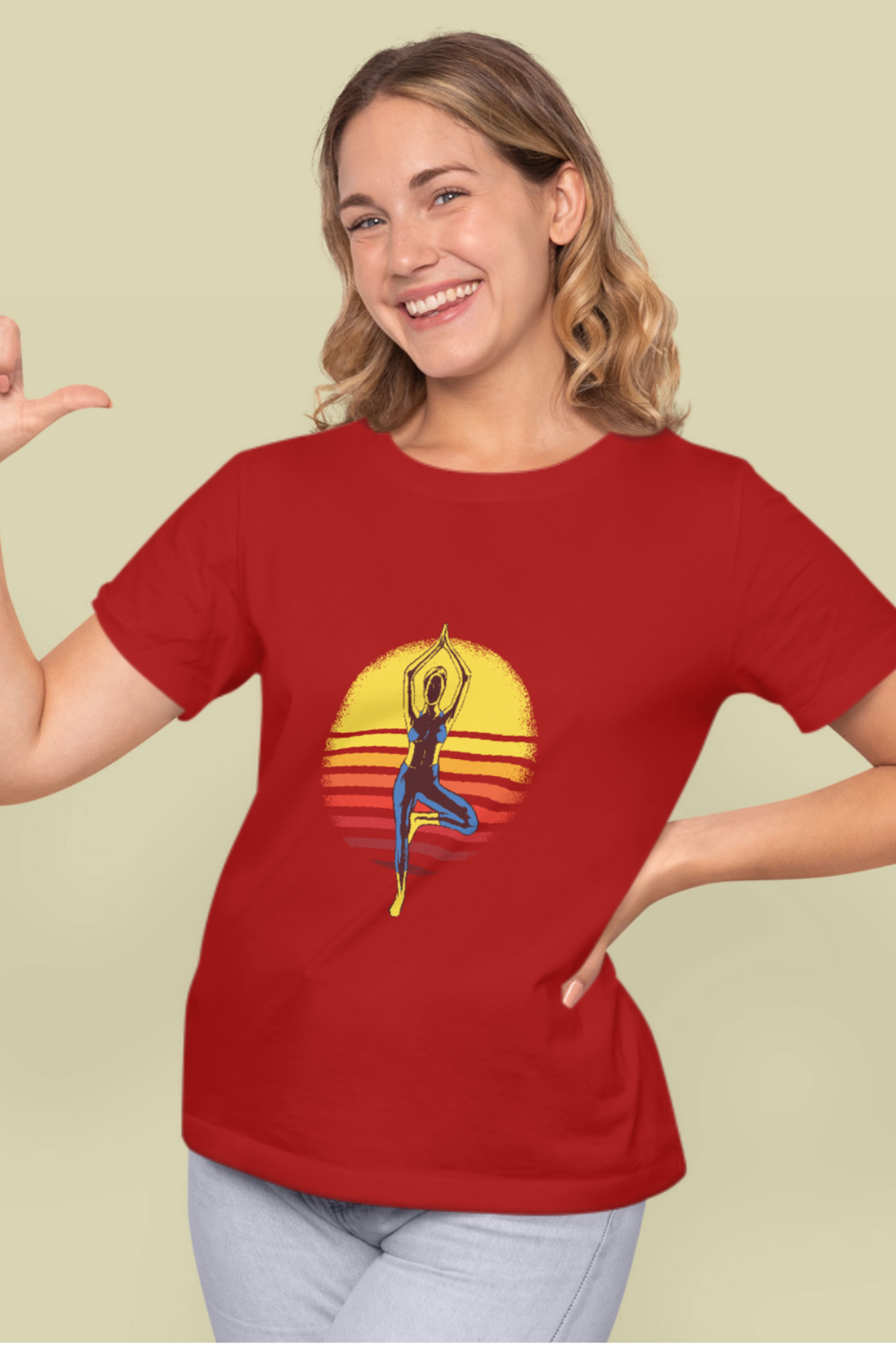 Sunset Yoga Printed T-Shirt For Women - WowWaves - 11