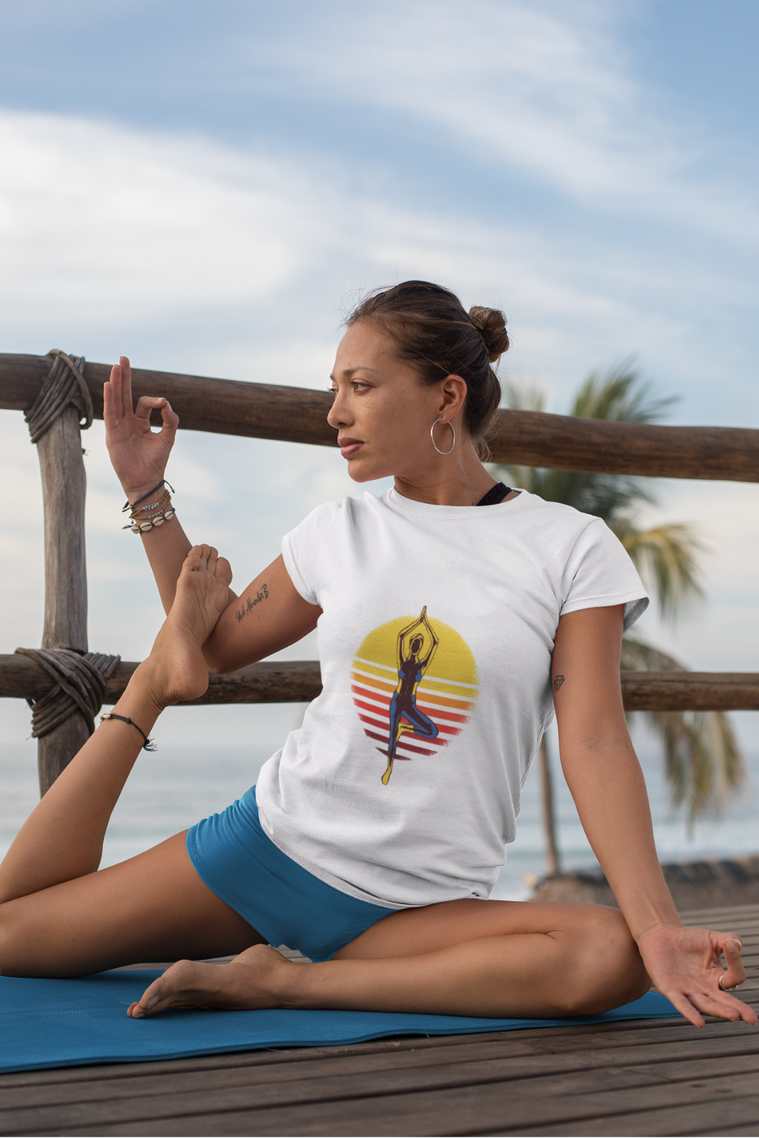 Sunset Yoga Printed T-Shirt For Women - WowWaves - 4