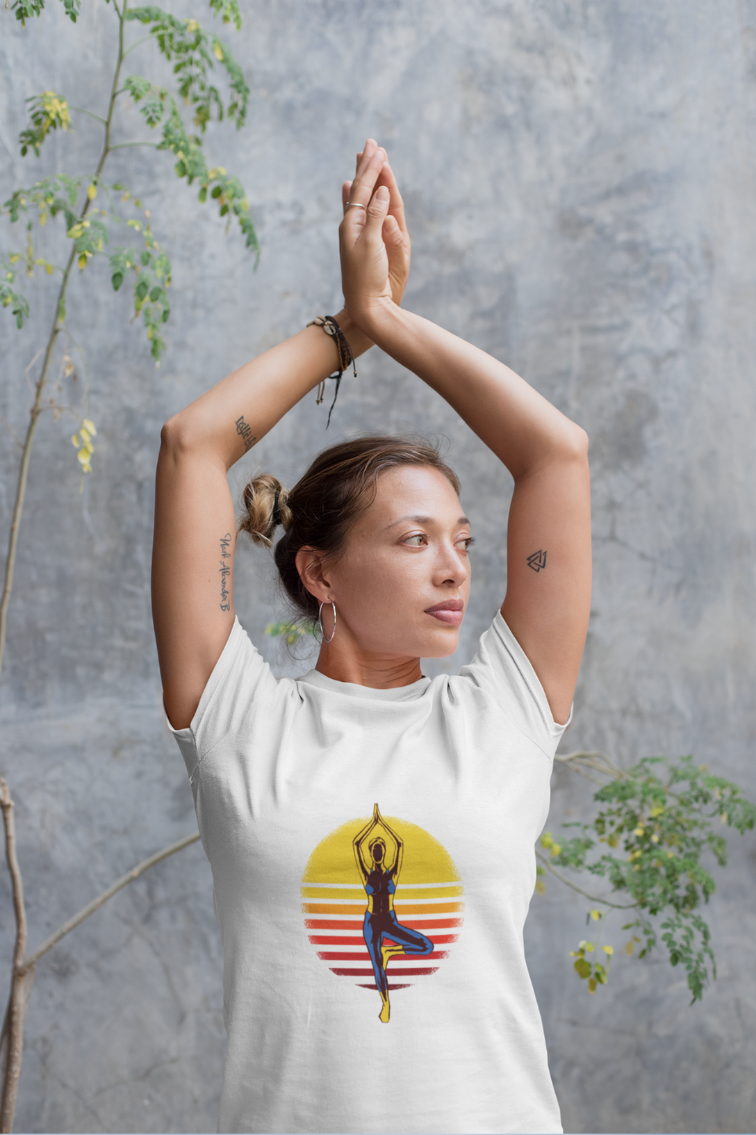 Sunset Yoga Printed T-Shirt For Women - WowWaves - 3