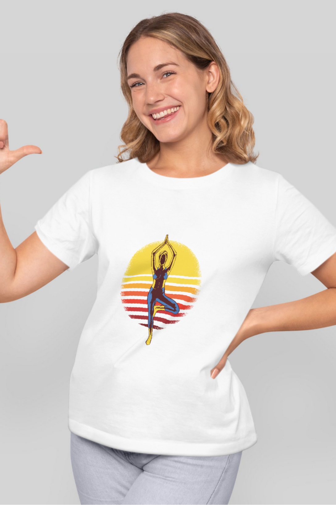 Sunset Yoga Printed T-Shirt For Women - WowWaves - 10