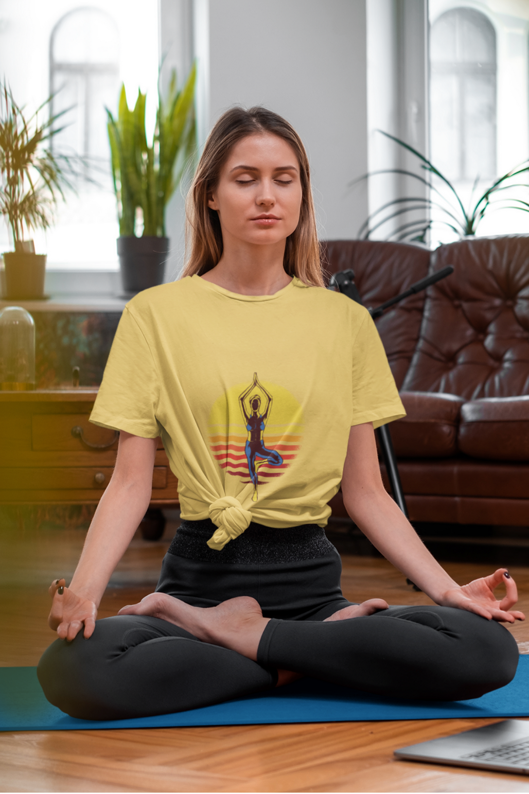 Sunset Yoga Printed T-Shirt For Women - WowWaves - 7