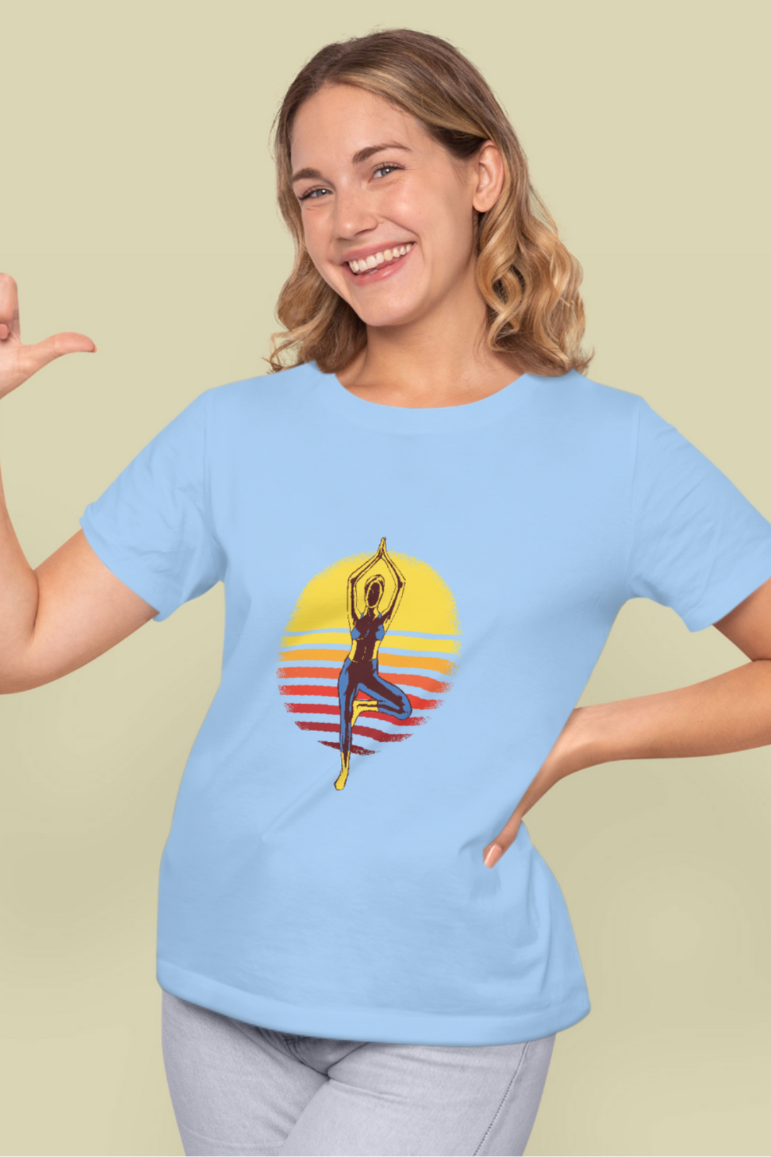 Sunset Yoga Printed T-Shirt For Women - WowWaves - 12