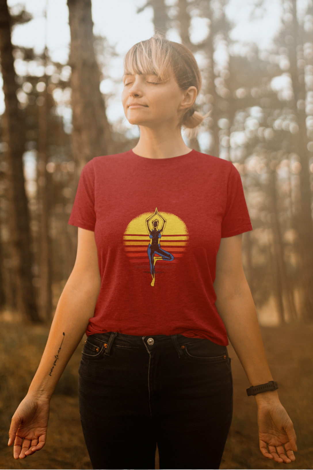 Sunset Yoga Printed T-Shirt For Women - WowWaves - 5