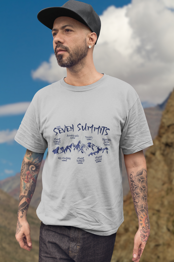 Seven Summits Mountain Printed T-Shirt For Men - WowWaves