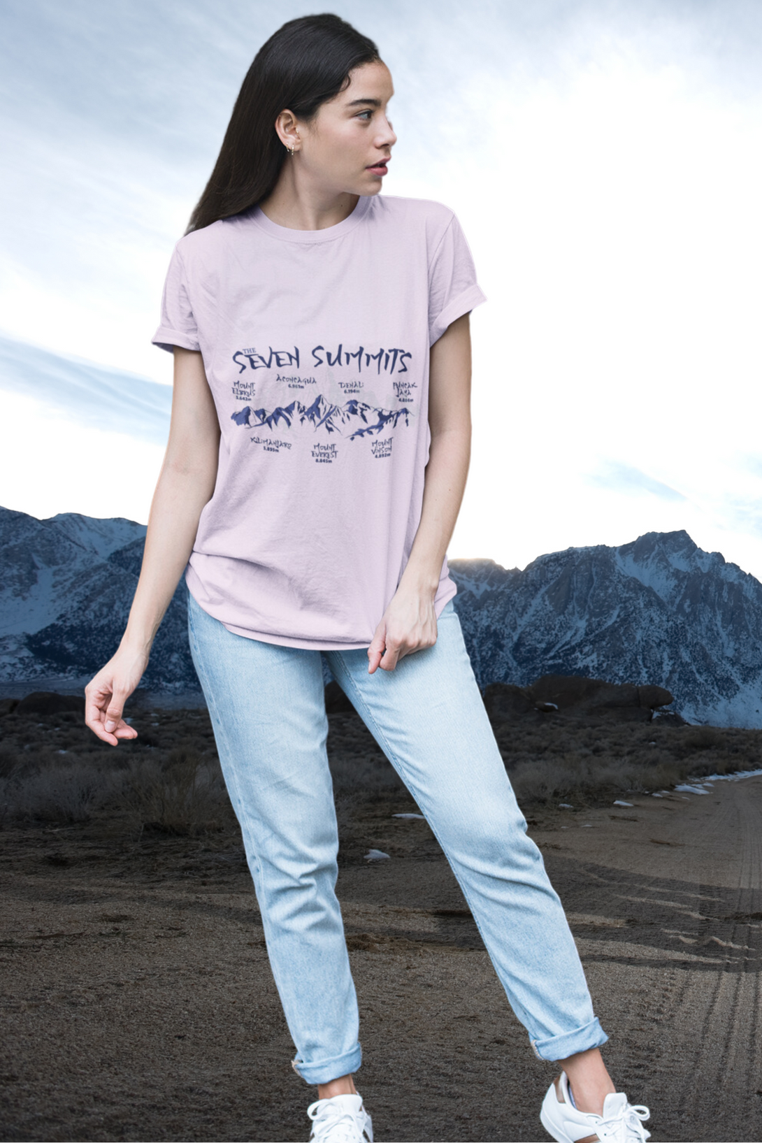 Seven Summits Mountain Printed T-Shirt For Women - WowWaves - 4