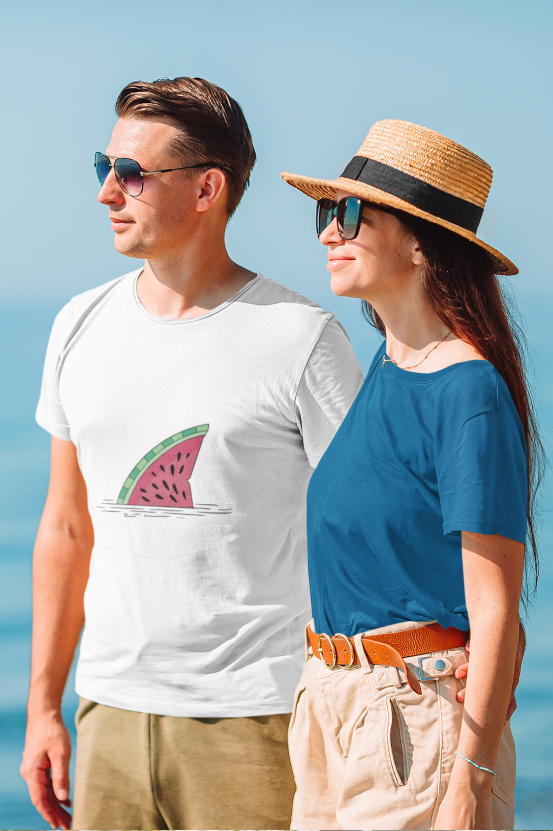 Watermelon Shark Fin Printed T-Shirt For Men - WowWaves - 4