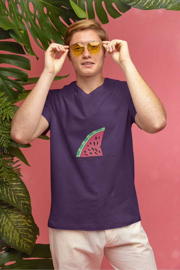 Watermelon Shark Fin Printed T-Shirt For Men - WowWaves