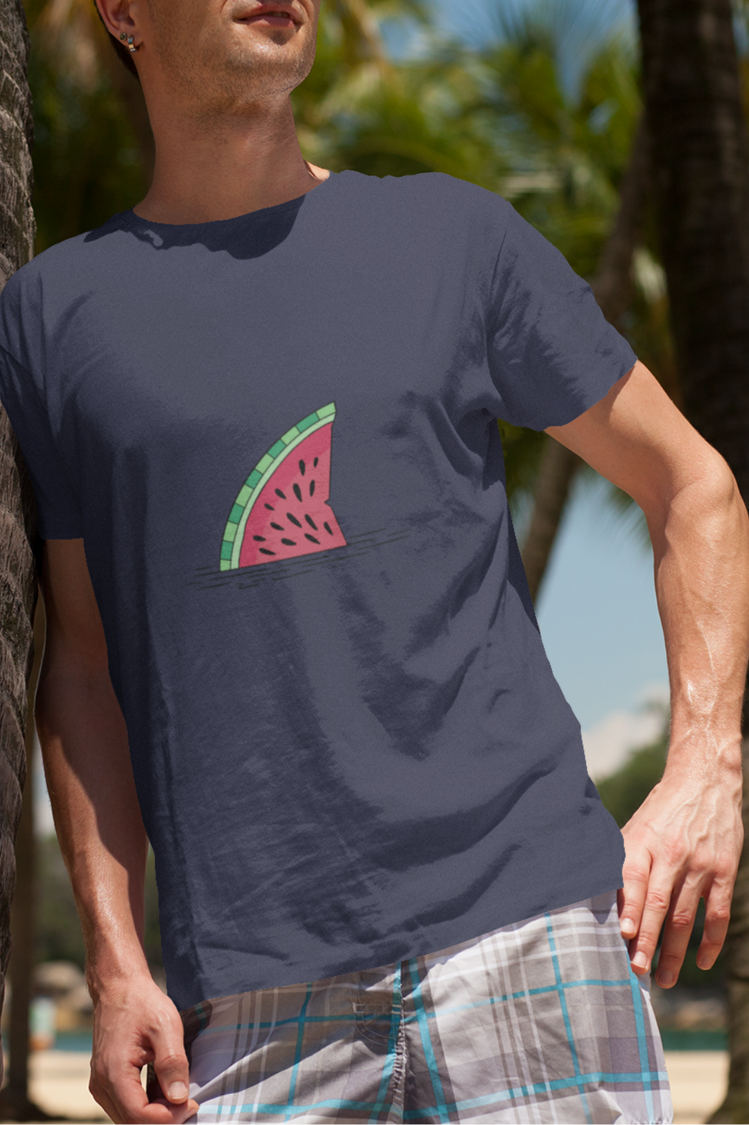 Watermelon Shark Fin Printed T-Shirt For Men - WowWaves - 5